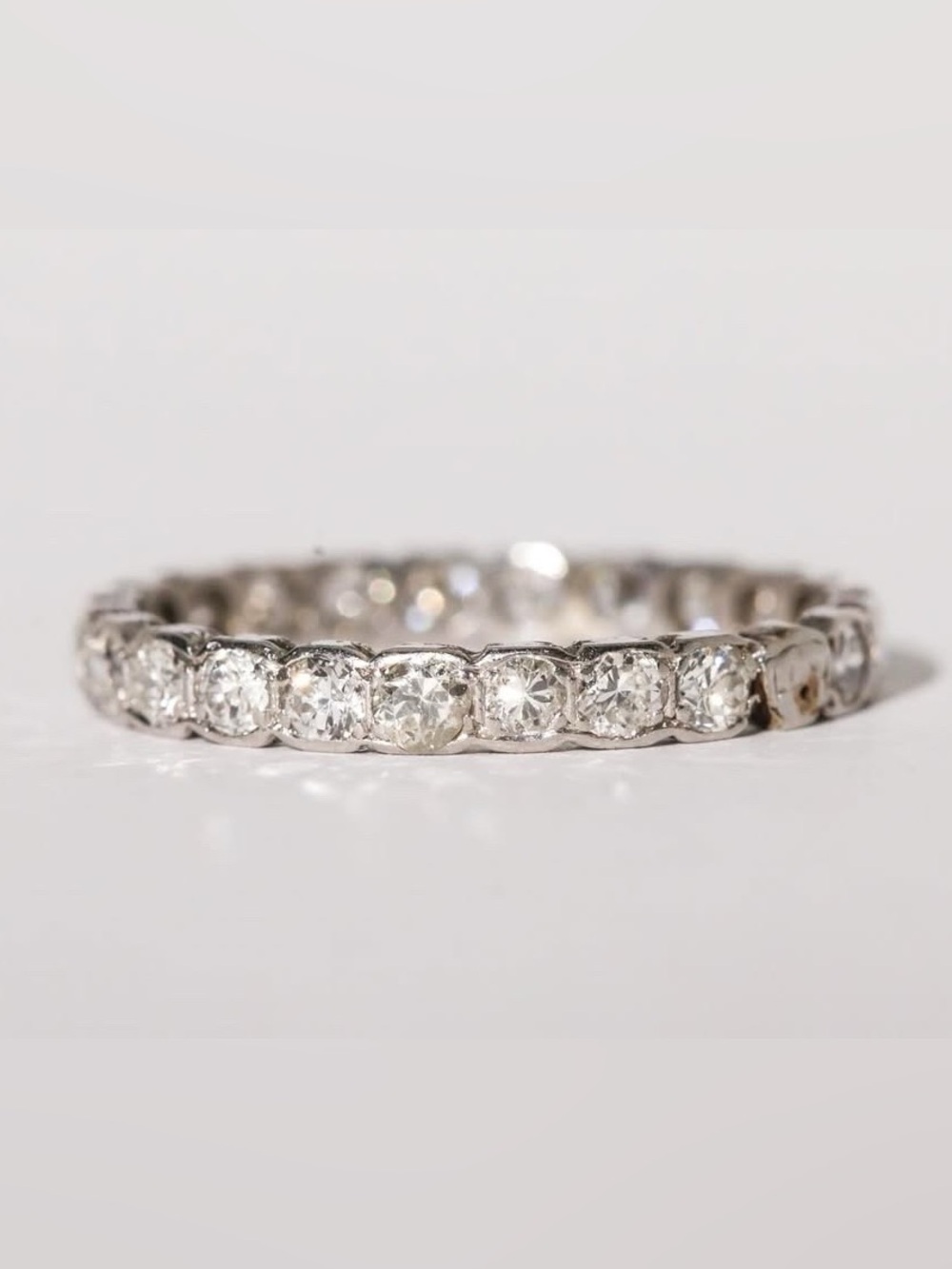 Art Deco Platinum Old European Diamond Eternity Band Ring Size 7.5 Antique - Picture 8 of 13